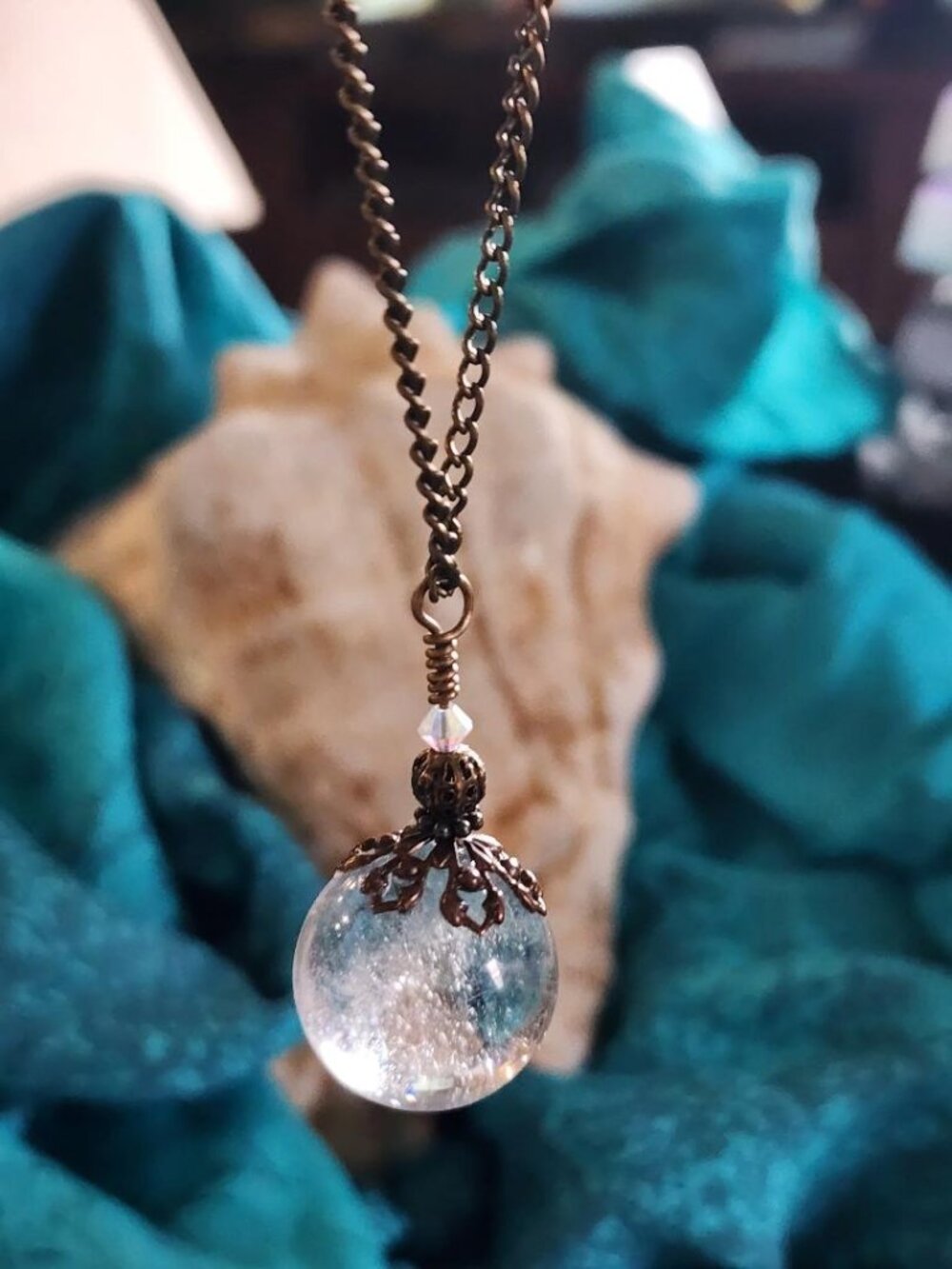 Pool of Light Pendant with Chain! Vintage Style-Clear Rock Quartz Sphere